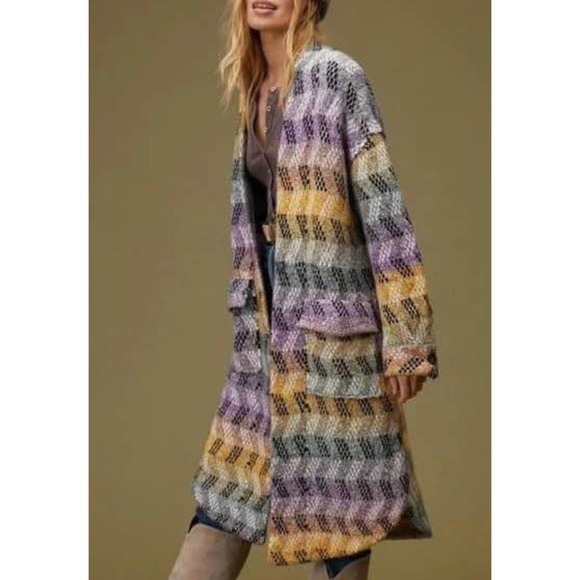 Pilcro Sweaters - Anthropologie Pilcro Geo Sweater Coat Colorful Oversized Pockets Women's Small